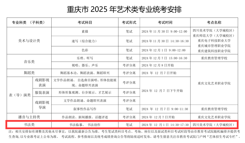 2025年<a href=https://www.211g.cn/tag/zhongqing.html target=_blank class=infotextkey>重庆</a>书法统考时间及统考内容