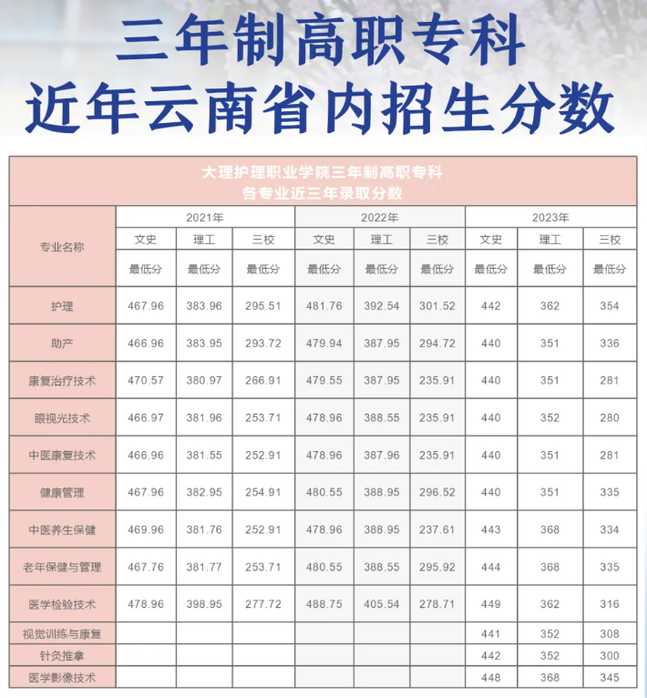 2023年大理护理<a href=https://www.211g.cn/tag/zhiye.html target=_blank class=infotextkey>职业</a><a href=https://www.211g.cn/tag/xueyuan.html target=_blank class=infotextkey>学院</a><a href=https://www.211g.cn/tag/luqu.html target=_blank class=infotextkey>录取</a><a href=https://www.211g.cn/tag/fenshu.html target=_blank class=infotextkey>分数</a>线（含2021-2022年历史<a href=https://www.211g.cn/tag/shuju.html target=_blank class=infotextkey>数据</a>）